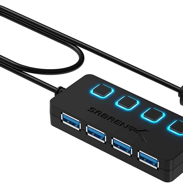 Sabrent 4-Port USB 3.0 Hub with Individual LED Power Switches | 2 Ft Cable | Slim & Portable | for Mac & PC (HB-UM43)