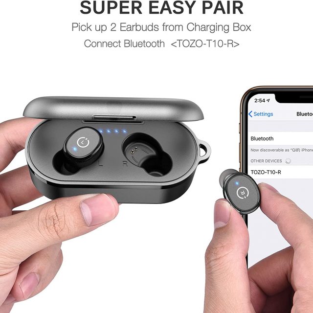 TOZO T10 Bluetooth 5.0 Wireless Earbuds with Wireless Charging Case IPX8 Waterproof TWS Stereo Headphones in Ear Built in Mic with Noise Reduction Headset Premium Sound with Deep Bass for Sport and Leisure All Colors