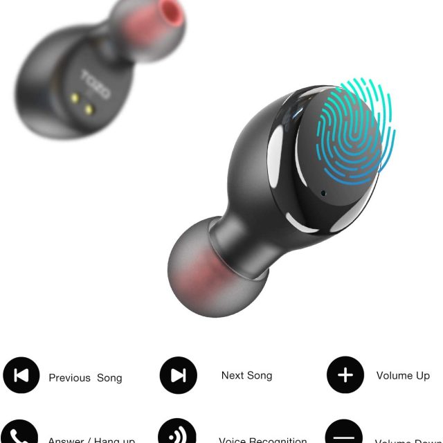 TOZO T6 True Wireless Earbuds Bluetooth Headphones Touch Control with Wireless Charging Case IPX8 Waterproof TWS Stereo Earphones in-Ear Built-in Mic with Noise Reduction Headset Premium Deep Bass for Sports and Leisure All Colors