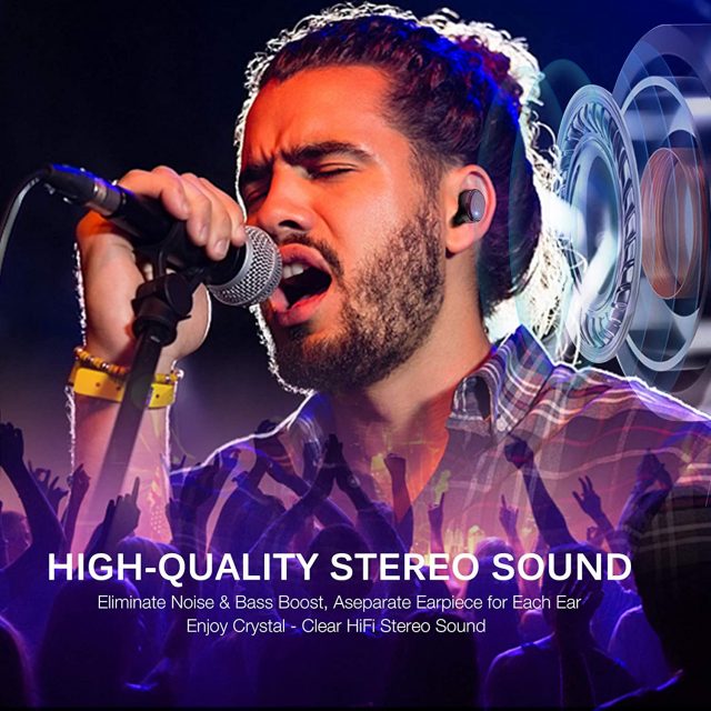TOZO T10 Bluetooth 5.0 Wireless Earbuds with Wireless Charging Case IPX8 Waterproof TWS Stereo Headphones in Ear Built in Mic with Noise Reduction Headset Premium Sound with Deep Bass for Sport and Leisure All Colors