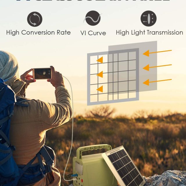 WAWUI Portable Power Station, Solar Generator with Solar Panel & Flashlights for Home Emergency Backup Power, Camping Lights with Battery, USB DC Outlets, best for Travelling, Camping and Emergency Backup at Home and Offices (42Wh)