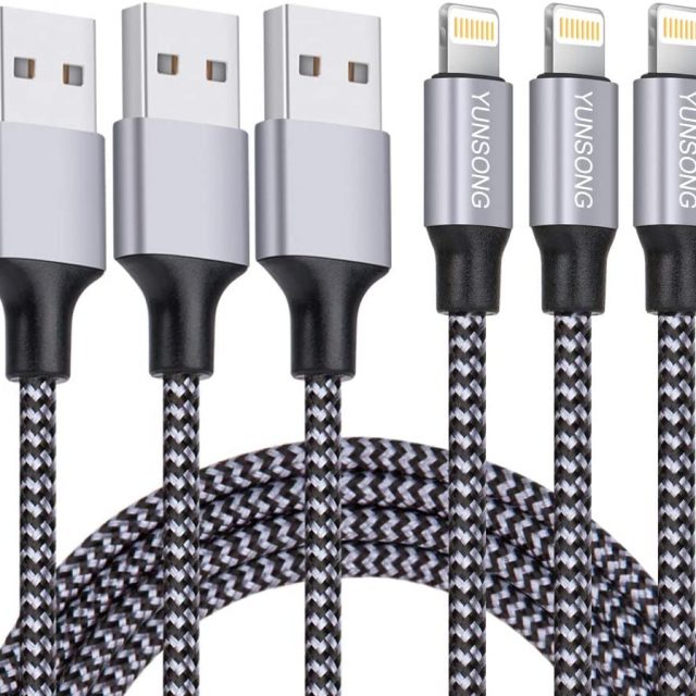 Yunsong 3-Pack 6 feet Nylon Braided Lightning Cable Charging Cord USB Cable Compatible with iPhone 11 Pro Max XS XR X 8 7 6S 6 Plus SE 5S / Iphone Cable Charger
