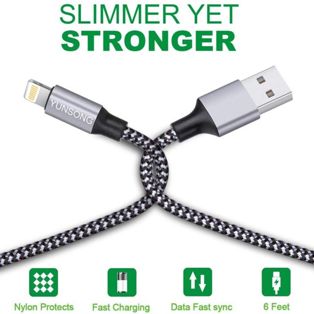 Yunsong 3-Pack 6 feet Nylon Braided Lightning Cable Charging Cord USB Cable Compatible with iPhone 11 Pro Max XS XR X 8 7 6S 6 Plus SE 5S / Iphone Cable Charger