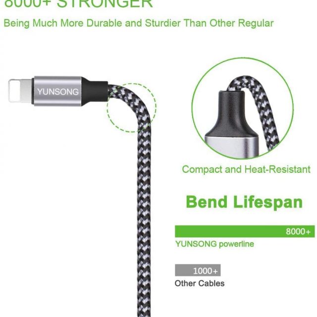Yunsong 3-Pack 6 feet Nylon Braided Lightning Cable Charging Cord USB Cable Compatible with iPhone 11 Pro Max XS XR X 8 7 6S 6 Plus SE 5S / Iphone Cable Charger