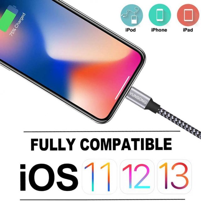 Yunsong 3-Pack 6 feet Nylon Braided Lightning Cable Charging Cord USB Cable Compatible with iPhone 11 Pro Max XS XR X 8 7 6S 6 Plus SE 5S / Iphone Cable Charger