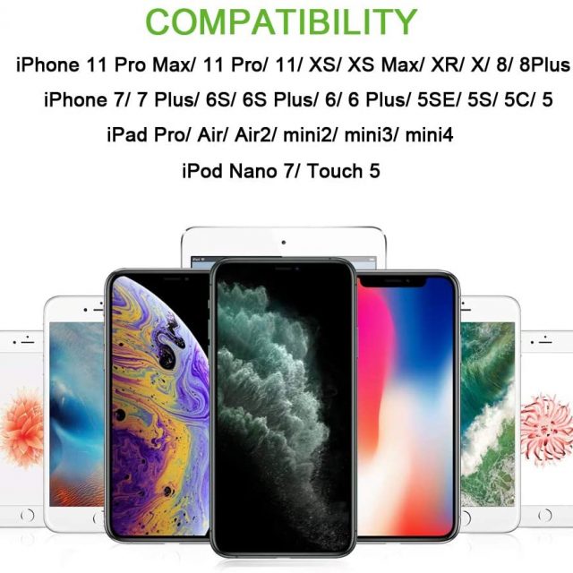 Yunsong 3-Pack 6 feet Nylon Braided Lightning Cable Charging Cord USB Cable Compatible with iPhone 11 Pro Max XS XR X 8 7 6S 6 Plus SE 5S / Iphone Cable Charger