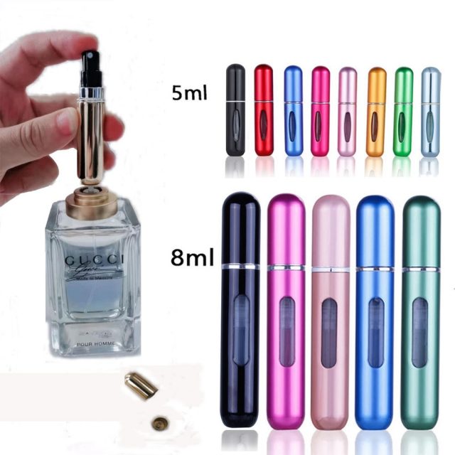 8ml 5ml Refillable Mini Perfume Spray Bottle Aluminum Sprayer Scent Pump Atomizer Portable Travel Empty Cosmetic Container Tool