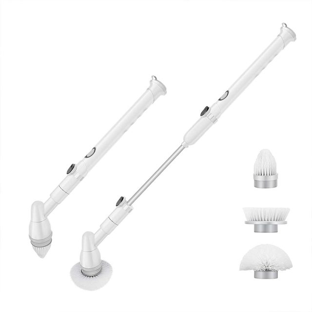 FRUITEAM Electric Cordless Super Power Spin Scrubber, Surface Power Cleaner with 3 Replaceable Brush Heads and 1 Extension Arm for Bathroom/Kitchen/Tub/Tile