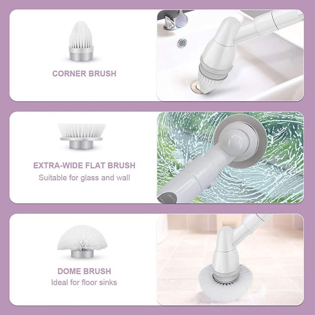 FRUITEAM Electric Cordless Super Power Spin Scrubber, Surface Power Cleaner with 3 Replaceable Brush Heads and 1 Extension Arm for Bathroom/Kitchen/Tub/Tile