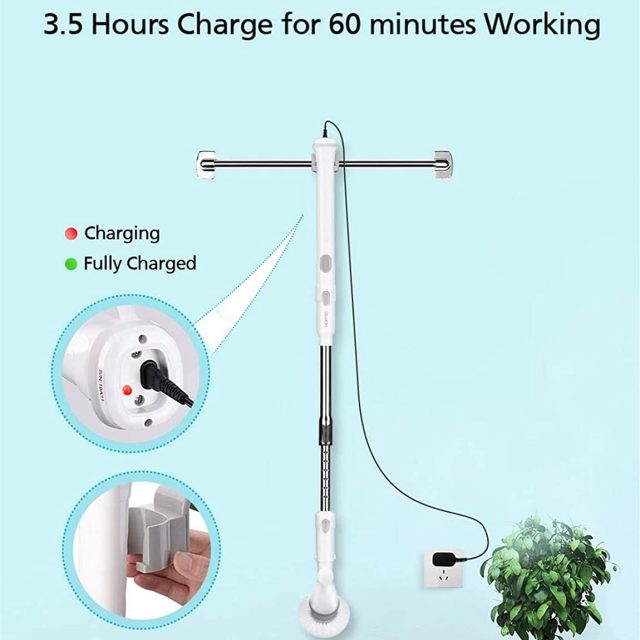Homitt Electric Spin Scrubber Cordless Power Floor and Shower Brush Scrubber with an Adjustable Extension Arm and 3 Replaceable Bathroom Scrubber Cleaning Brush Heads for Tubs, Tiles and Floor