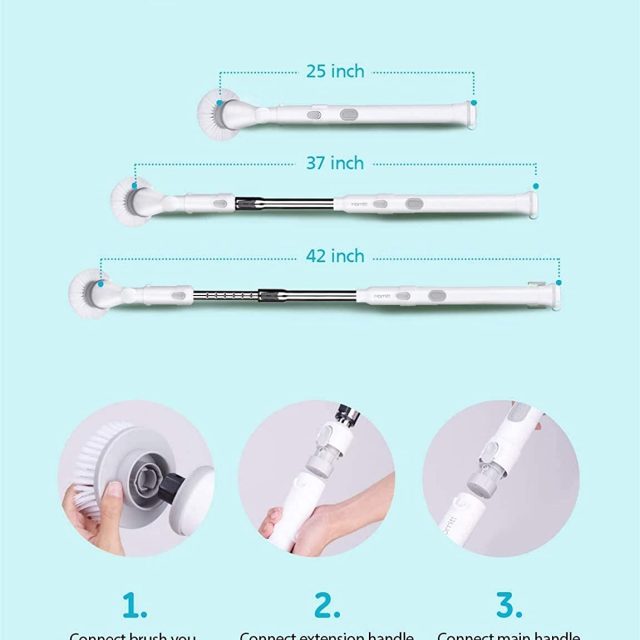 Homitt Electric Spin Scrubber Cordless Power Floor and Shower Brush Scrubber with an Adjustable Extension Arm and 3 Replaceable Bathroom Scrubber Cleaning Brush Heads for Tubs, Tiles and Floor