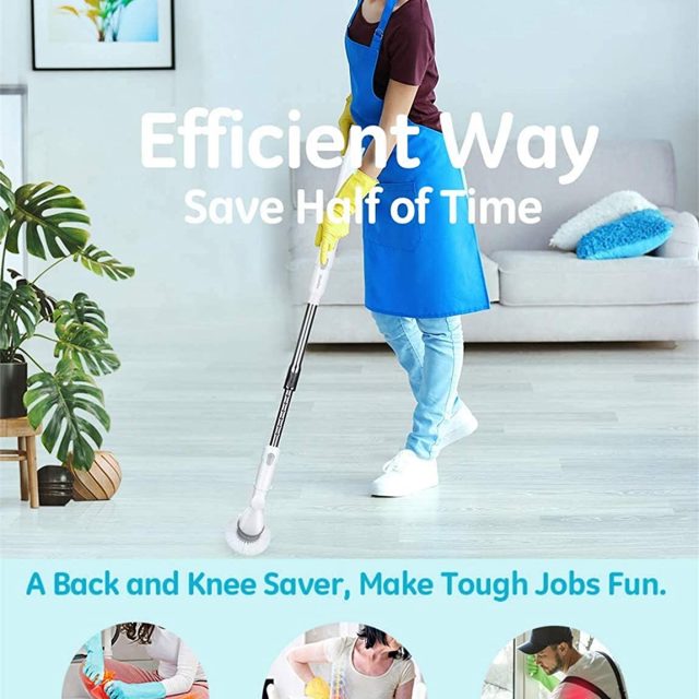 Homitt Electric Spin Scrubber Cordless Power Floor and Shower Brush Scrubber with an Adjustable Extension Arm and 3 Replaceable Bathroom Scrubber Cleaning Brush Heads for Tubs, Tiles and Floor