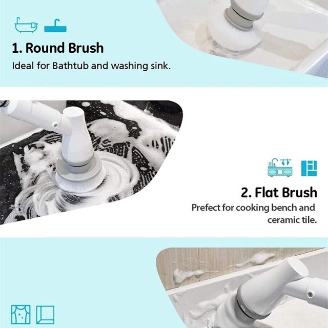 Homitt Electric Spin Scrubber Cordless Power Floor and Shower Brush Scrubber with an Adjustable Extension Arm and 3 Replaceable Bathroom Scrubber Cleaning Brush Heads for Tubs, Tiles and Floor