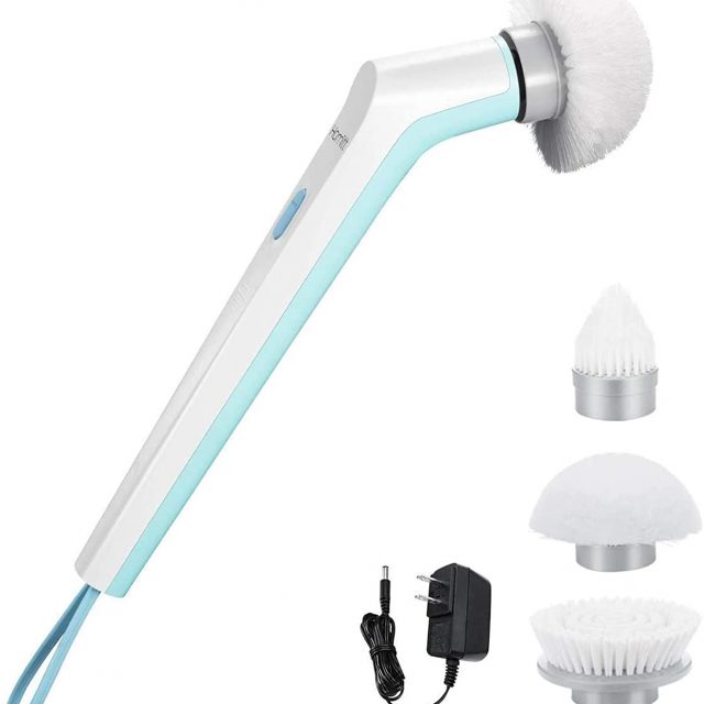 Homitt Electric Spin Scrubber Power Brush Scrubber, Cordless, Portable, Rechargeable and Handheld Bathroom Scrubber with 3 Replaceable Cleaning Brush Heads, High Rotation for Cleaning Floor, Sink, Tile and Tub – Blue