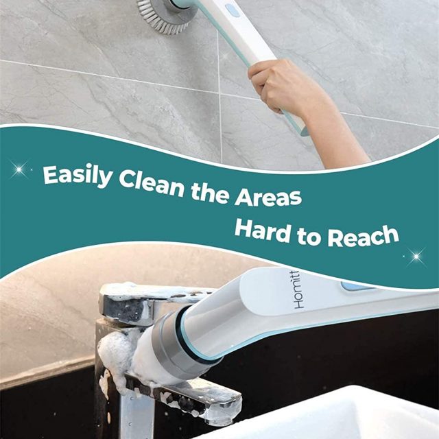 Homitt Electric Spin Scrubber Power Brush Scrubber, Cordless, Portable, Rechargeable and Handheld Bathroom Scrubber with 3 Replaceable Cleaning Brush Heads, High Rotation for Cleaning Floor, Sink, Tile and Tub – Blue
