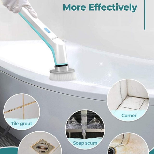 Homitt Electric Spin Scrubber Power Brush Scrubber, Cordless, Portable, Rechargeable and Handheld Bathroom Scrubber with 3 Replaceable Cleaning Brush Heads, High Rotation for Cleaning Floor, Sink, Tile and Tub – Blue