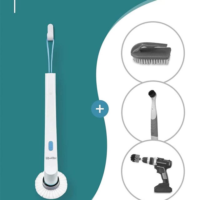Homitt Electric Spin Scrubber Power Brush Scrubber, Cordless, Portable, Rechargeable and Handheld Bathroom Scrubber with 3 Replaceable Cleaning Brush Heads, High Rotation for Cleaning Floor, Sink, Tile and Tub – Blue