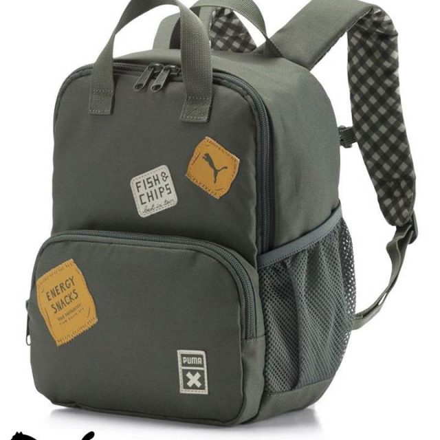 Puma x Tiny Cotton Backpack Bag Fish and Chips Design Olive Green Junior Size for Kids