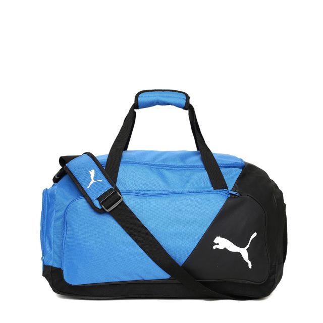Puma LIGA Medium Duffel Bag for Travel, Training and Sports Black and Blue Training Bag