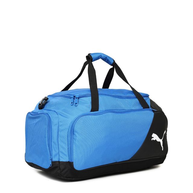 Puma LIGA Medium Duffel Bag for Travel, Training and Sports Black and Blue Training Bag