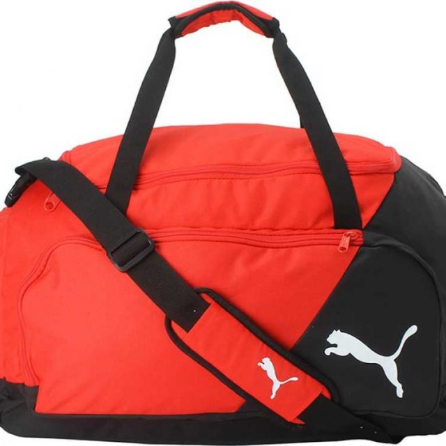 Puma LIGA Medium Duffel Bag for Travel, Training and Sports Black and Red Training Bag