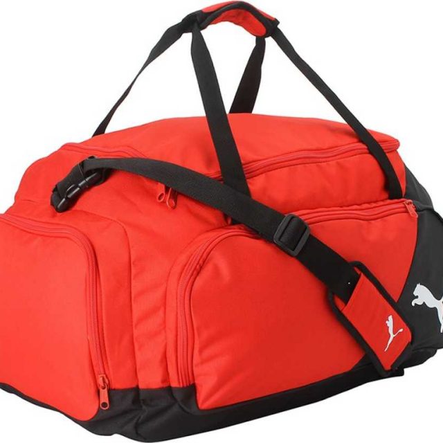 Puma LIGA Medium Duffel Bag for Travel, Training and Sports Black and Red Training Bag