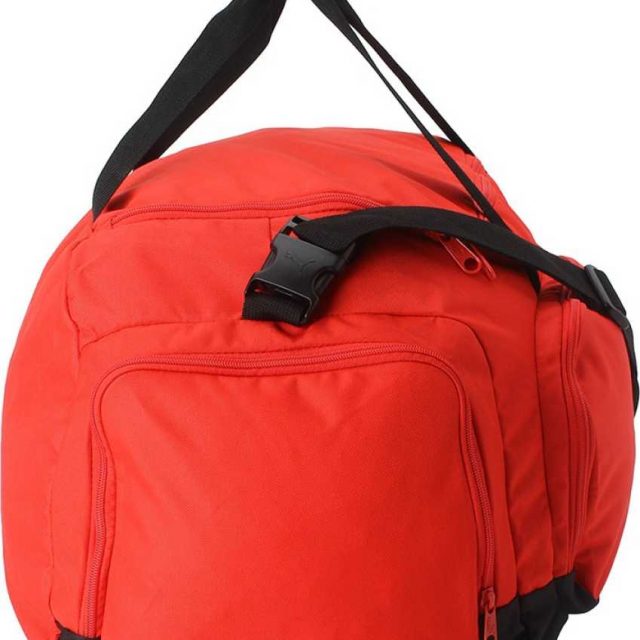 Puma LIGA Medium Duffel Bag for Travel, Training and Sports Black and Red Training Bag