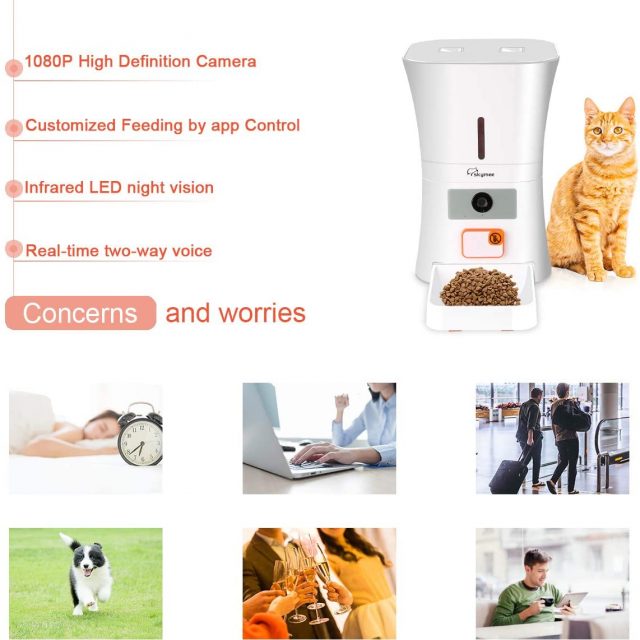 SKYMEE 8L Smart Wi-Fi Pet Feeder Automatic Food Dispenser for Cats & Dogs with Camera 1080P Full HD Pet Treat Dispenser with Night Vision Camera and 2-Way Audio, Wi-Fi Enabled App for iPhone and Android