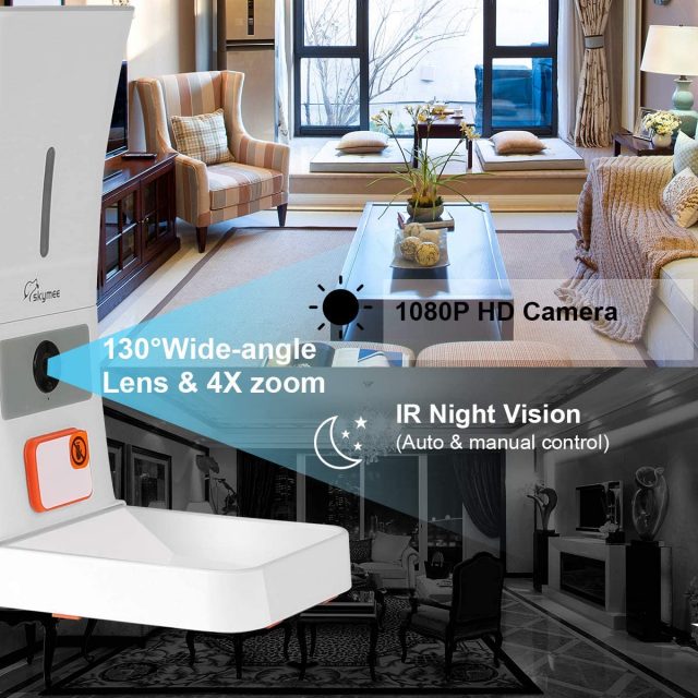 SKYMEE 8L Smart Wi-Fi Pet Feeder Automatic Food Dispenser for Cats & Dogs with Camera 1080P Full HD Pet Treat Dispenser with Night Vision Camera and 2-Way Audio, Wi-Fi Enabled App for iPhone and Android