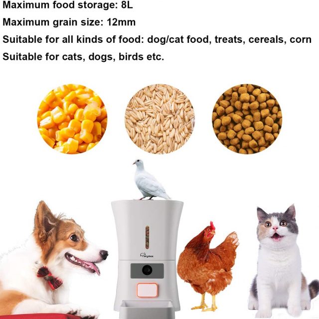 SKYMEE 8L Smart Wi-Fi Pet Feeder Automatic Food Dispenser for Cats & Dogs with Camera 1080P Full HD Pet Treat Dispenser with Night Vision Camera and 2-Way Audio, Wi-Fi Enabled App for iPhone and Android