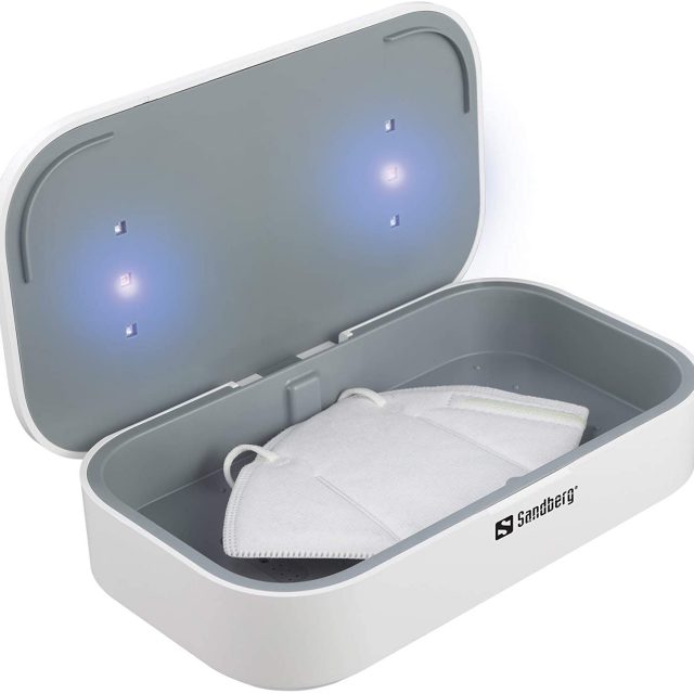 Sandberg (470-31) USB UV Sterilizer Rechargeable with Built-in 10W Qi Compatible Wireless Charger, 360° UV Disinfection, Kills up to 99% Bacteria/Viruses
