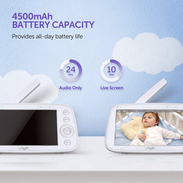 VAVA Baby Monitor 720P HD 5″ Screen Display Video Baby Monitor with Camera and Audio, IPS Screen, 900ft Range, 4500 mAh Battery, Two-Way Audio, One-Click Zoom, Night Vision and Thermal Monitor for Safety and Security