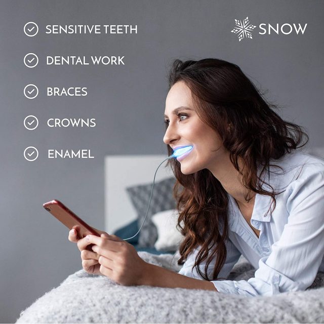 SNOW Teeth Whitening Kit with LED Light | Complete at Home Whitening System – Best Results – Safe for Sensitive Teeth, Braces, Bridges, Crowns, Caps & Veneers