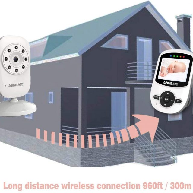 ANMEATE Video Baby Monitor with Digital Camera 2.4Ghz Wireless Video Monitor with Temperature Monitor, 960 feet Transmission Range, 2-Way Talk, Night Vision, High Capacity Battery