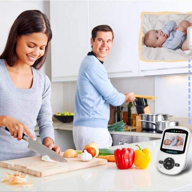 ANMEATE Video Baby Monitor with Digital Camera 2.4Ghz Wireless Video Monitor with Temperature Monitor, 960 feet Transmission Range, 2-Way Talk, Night Vision, High Capacity Battery
