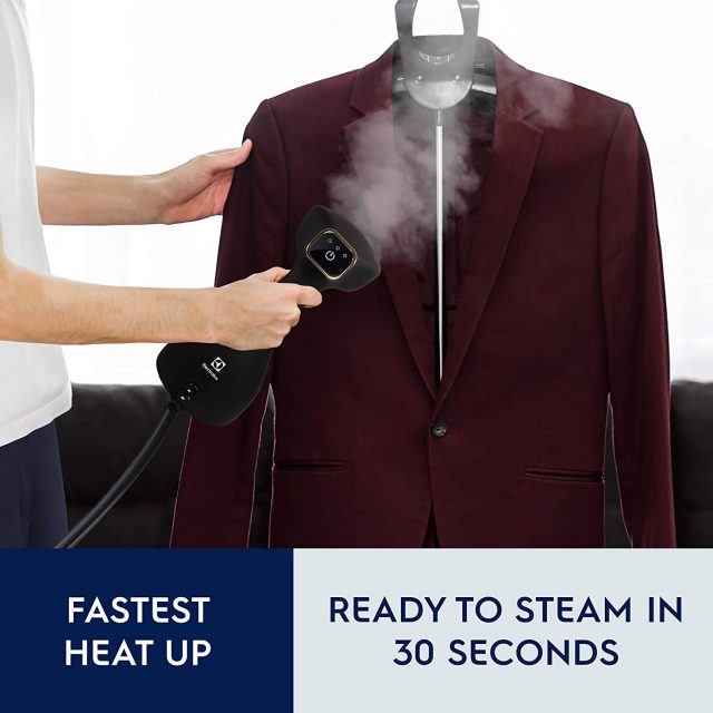 Electrolux Portable Handheld Garment and Fabric Steamer and Surface Steamer Sanitizer 1500 Watts, Rapid Heating Ceramic Sole Plate Steam Nozzle, 2 in 1 Fabric Wrinkle Remover and Clothing Iron, with Fabric Brush and Lint Brush